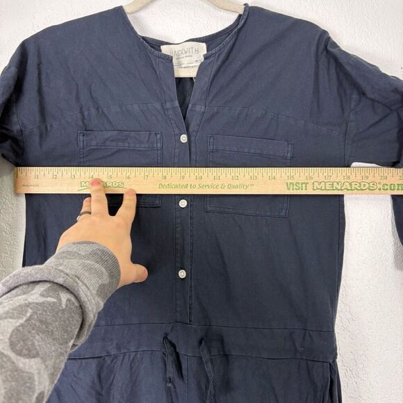 Hackwith Design House Jumpsuit Navy Blue Button Front Short Sleeve Size Medium - Picture 5 of 10